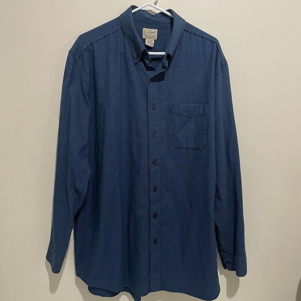 LL Bean Blue Houndstooth Wicked Good Flannel Men's Shirt Size XL Tall